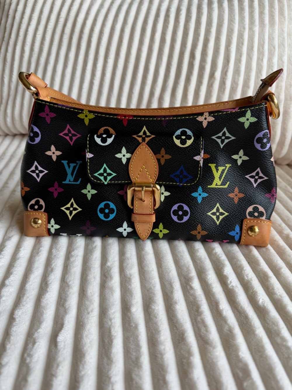 Louis Vuitton Black Multicolor Monogram Shoulder Bag with Tan Trim - Picture 2 of 16
